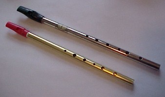 E whistle, front; D whistle, rear